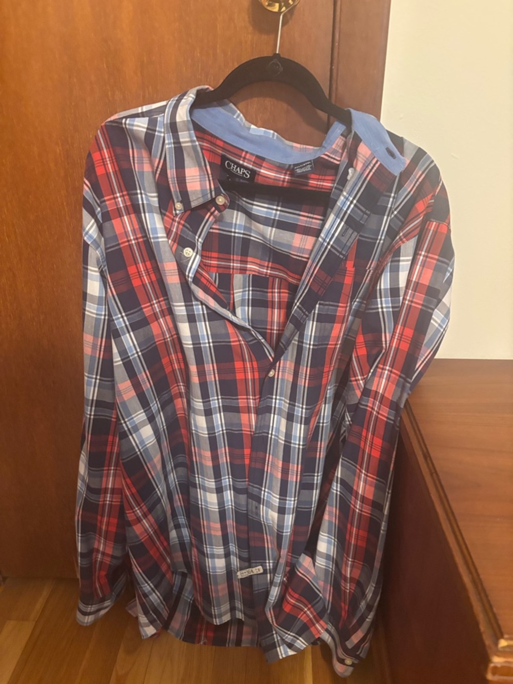Chaps Men's Red, Blue and White Plaid Button-Down Shirt